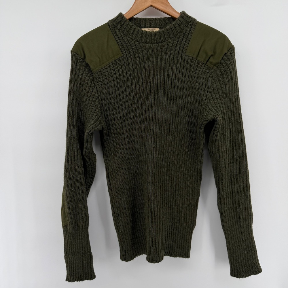 WearGuard Wool Commando Sweater Mens 40 Olive Green Made in England Ribbed Knit
